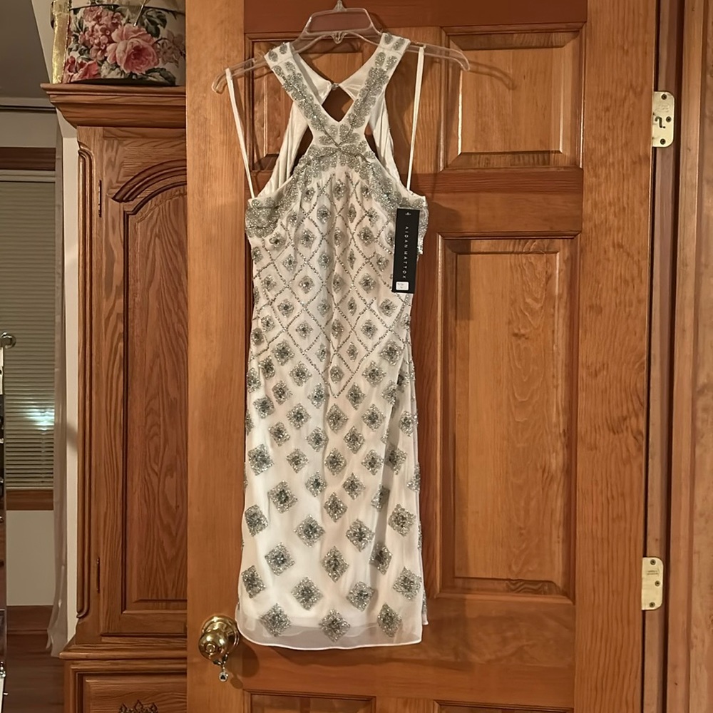 Aidan Mattox NEW beaded white/silver mini dress size 4